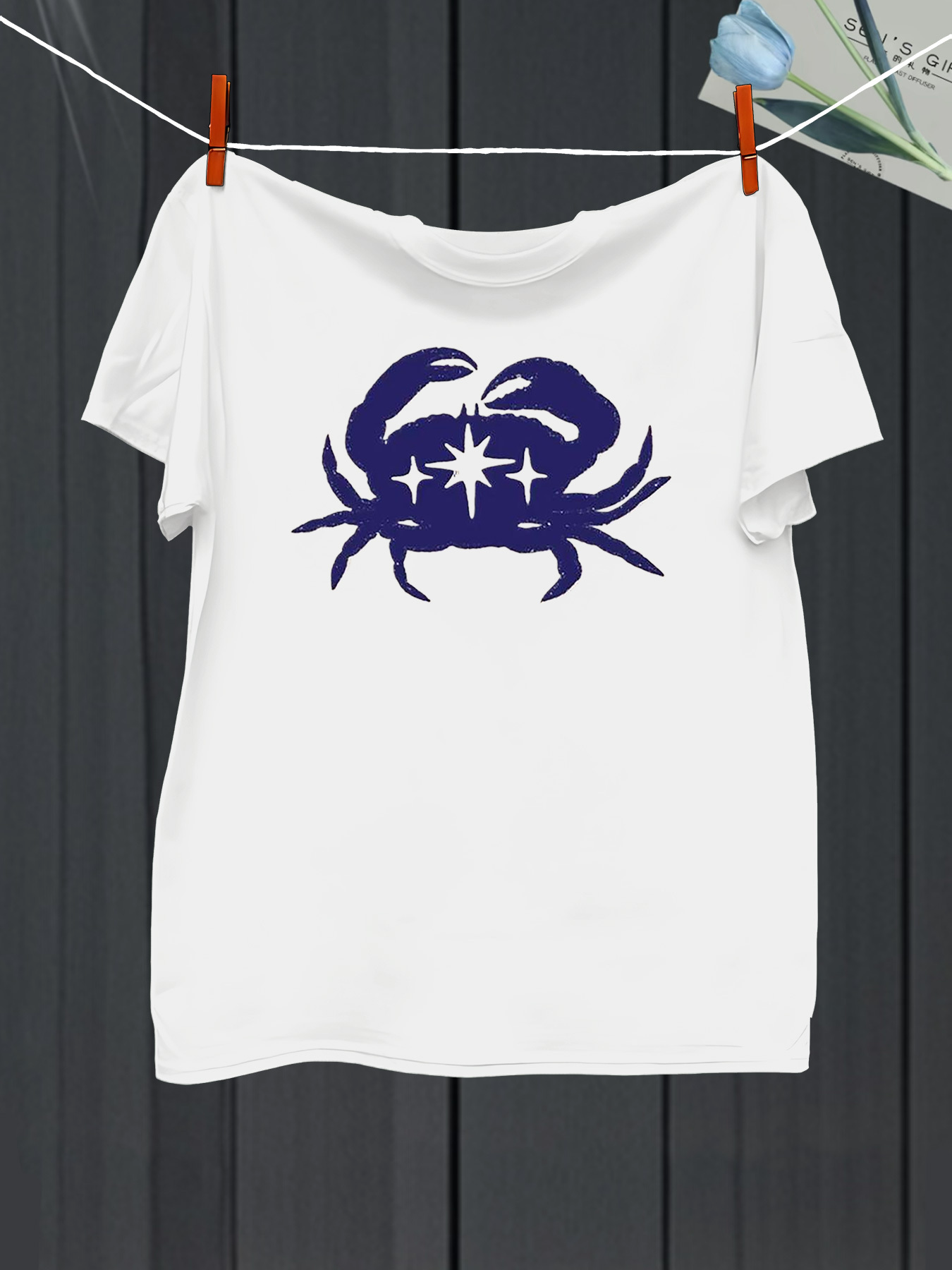 Men's Graphic T-Shirt Mysterious Night Sky With Stars Among Majestic Blue Crab