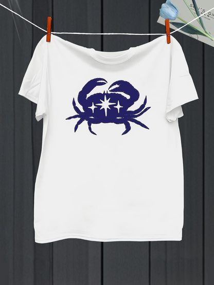 Men's Graphic T-Shirt Mysterious Night Sky With Stars Among Majestic Blue Crab