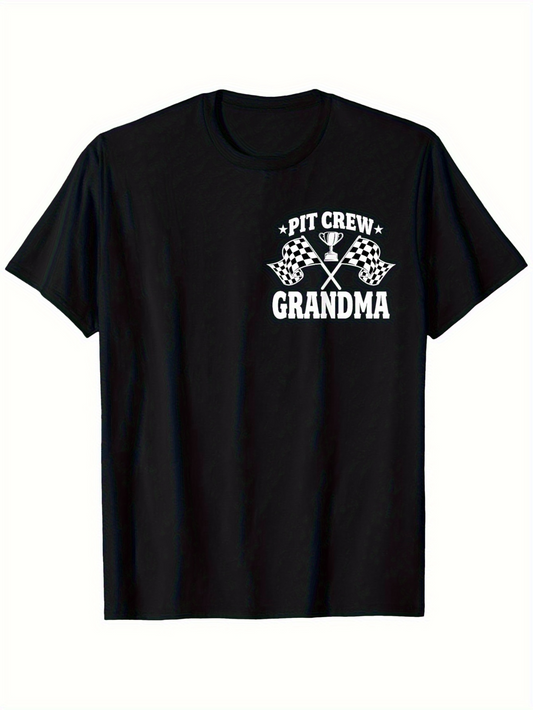 Men's Graphic T-Shirt Pit Crew Grandma With Racing Flags And Bold Typography T Shirt