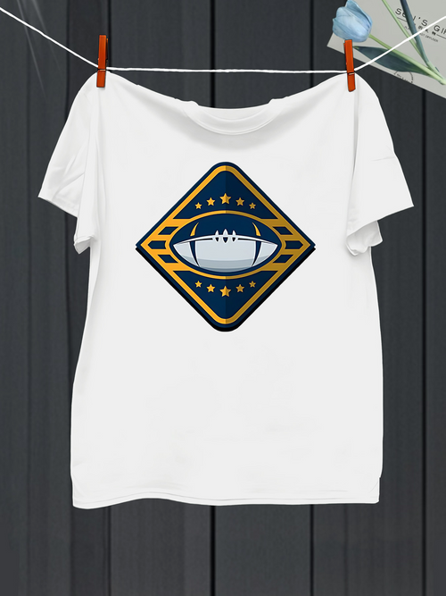 Men's Graphic T-Shirt Golden Diamond With Stars Surrounding A Silver Blue Football