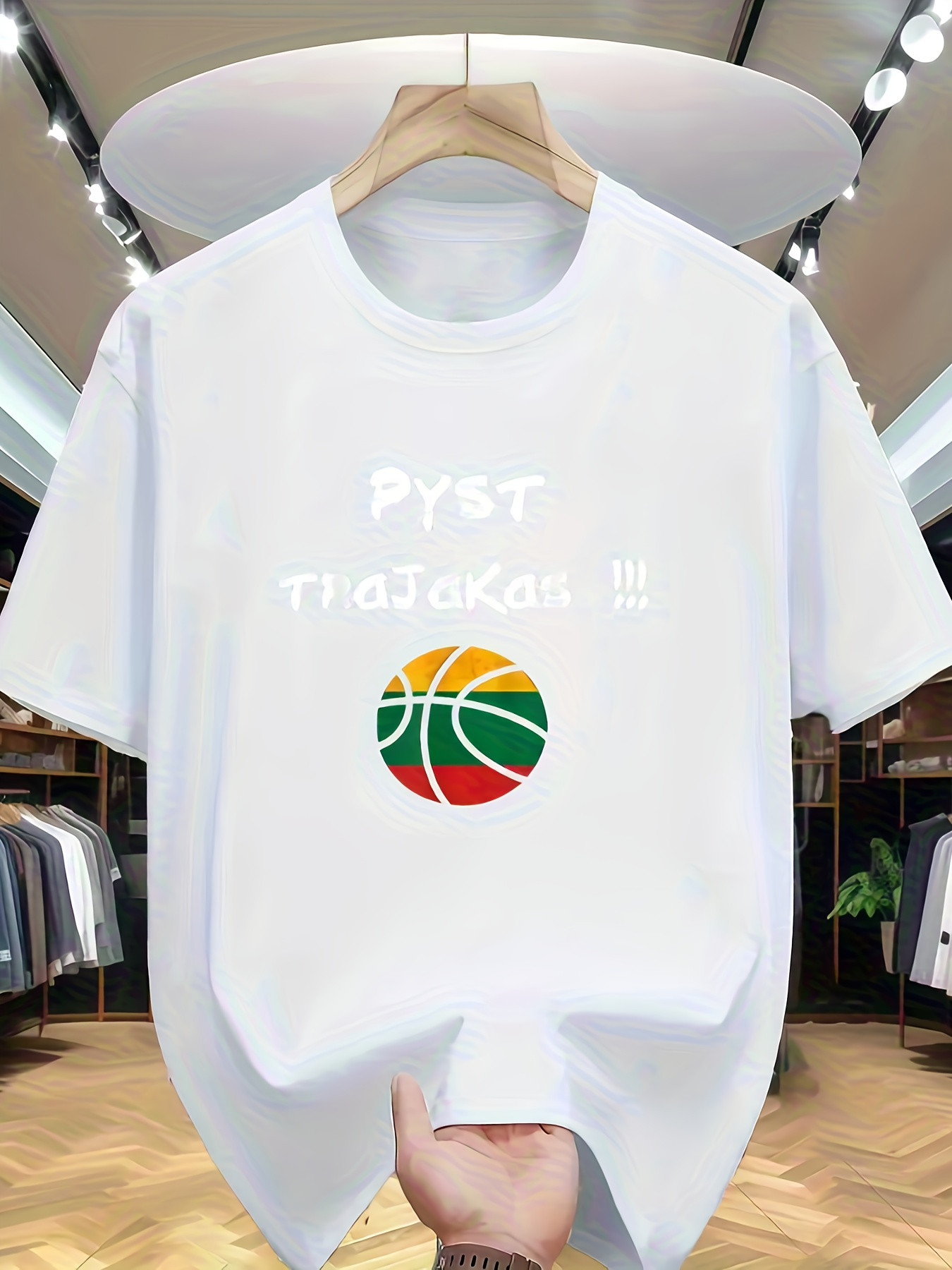 Men's Graphic T-Shirt Pyst Tirjakas With Retro Basketball Illustration Ball