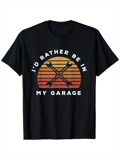Men's Graphic T-Shirt Id Rather Be In My Garage Vintage Sunset With Crossed Wrenches Graphic T Shirt