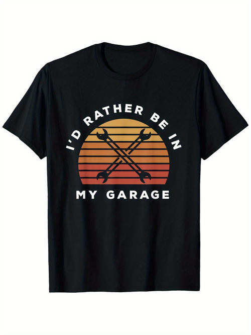 Men's Graphic T-Shirt Id Rather Be In My Garage Vintage Sunset With Crossed Wrenches Graphic T Shirt