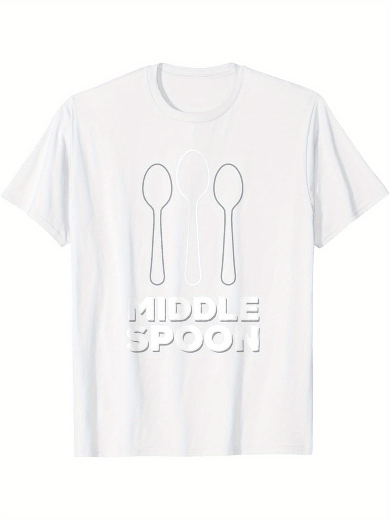Men's Graphic T-Shirt Middle Spoon With Minimalist Line Art Featuring Two Outlined Silver Objects