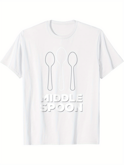 Men's Graphic T-Shirt Middle Spoon With Minimalist Line Art Featuring Two Outlined Silver Objects
