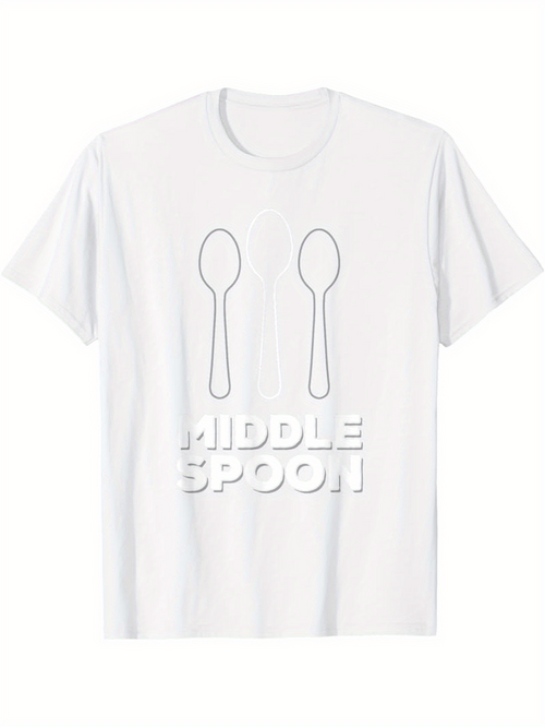 Men's Graphic T-Shirt Middle Spoon With Minimalist Line Art Featuring Two Outlined Silver Objects