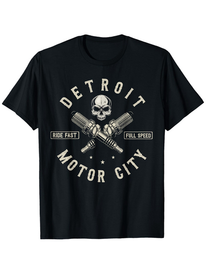 Men's Graphic T-Shirt Detroit Motor City Skull Pistons Ride Fast Full Speed T Shirt