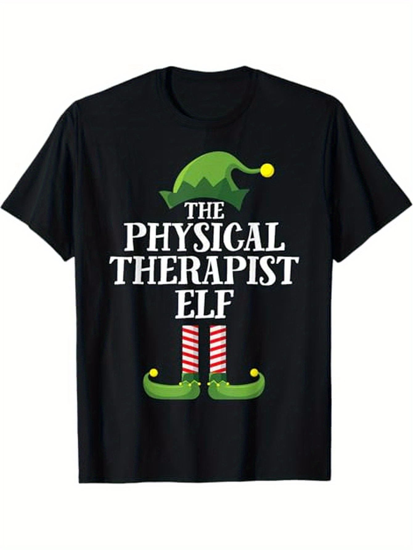 Men's Graphic T-Shirt The Physical Therapist Elf Christmas Hat With Striped Socks And Green Shoes Elf