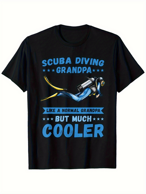 Men's Graphic T-Shirt Scuba Diving Grandpa Underwater Adventure With Air Tank And Fins Diver