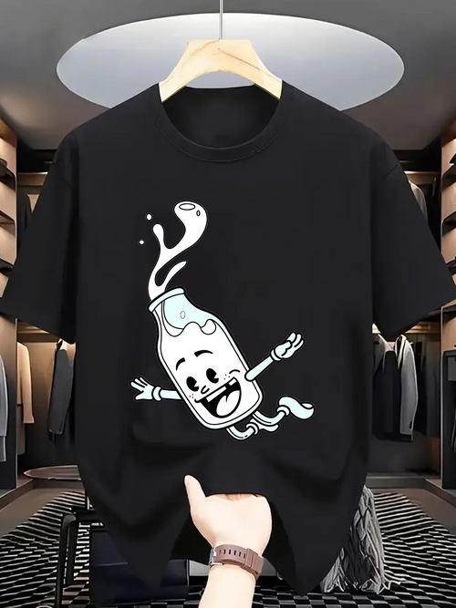 Men's Graphic T-Shirt Happy Dancing Milk Splash Bottle Character