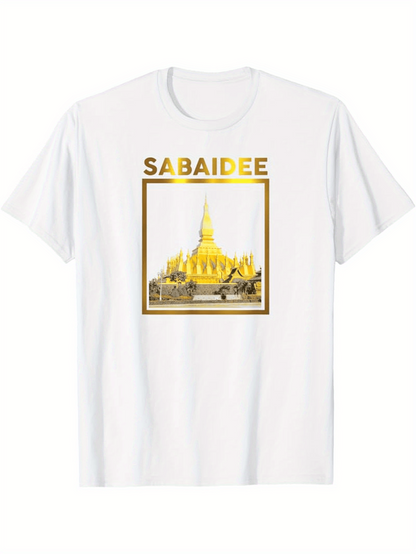 Men's Graphic T-Shirt SABAIDEE Radiant Golden Pagoda Among Ornate Monumental Structures Under Sunshine