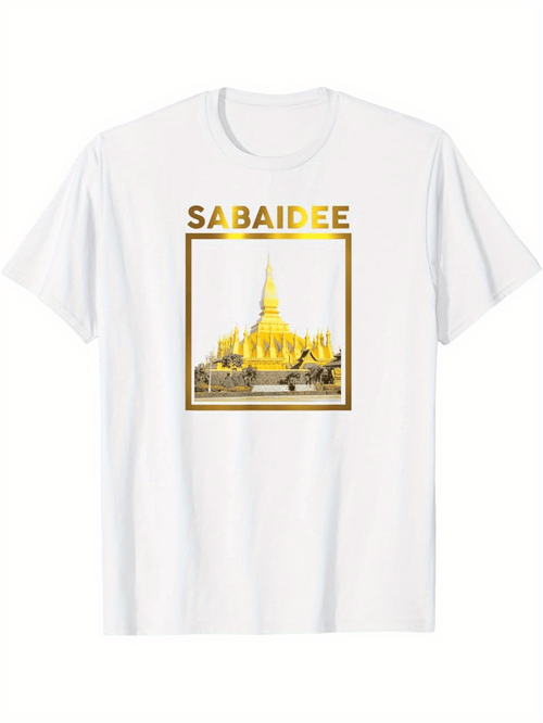 Men's Graphic T-Shirt SABAIDEE Radiant Golden Pagoda Among Ornate Monumental Structures Under Sunshine