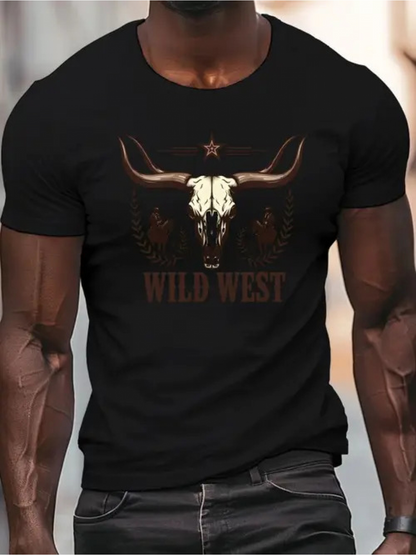 Men's Graphic T-Shirt Wild West Rustic Longhorn Skull With Vintage Rodeo Elements