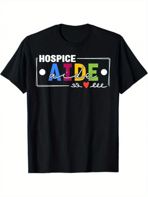 Men's Graphic T-Shirt Hospice Aide With Colorful Lettering And Heart Motif Centered