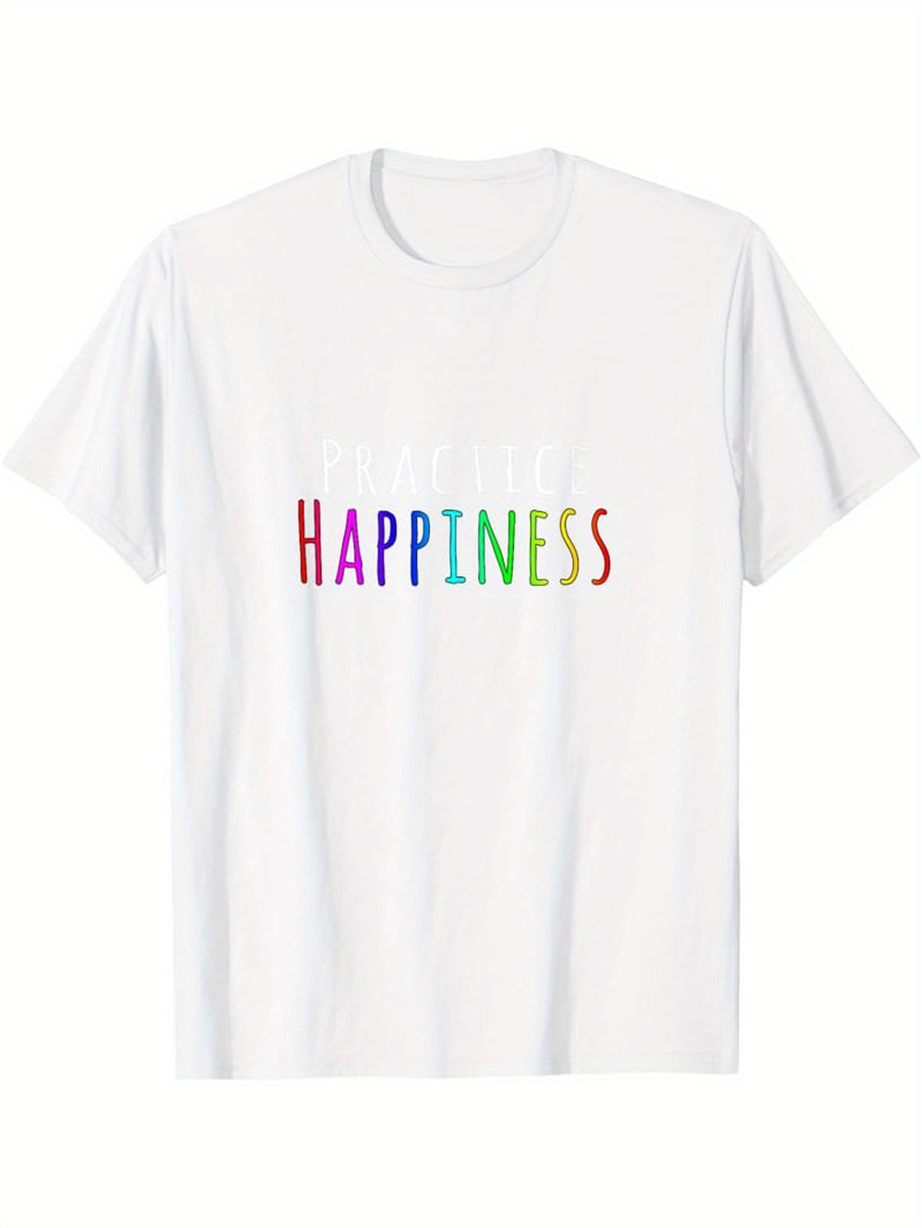 Men's Graphic T-Shirt Rainbow Colored Letters On Soft Cotton Happiness