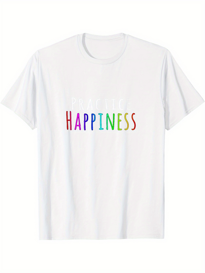 Men's Graphic T-Shirt Rainbow Colored Letters On Soft Cotton Happiness