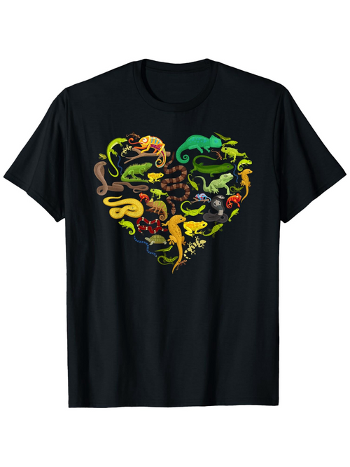 Men's Graphic T-Shirt Colorful Snakes Forming Heart Shaped Cluster With Vibrant Patterns