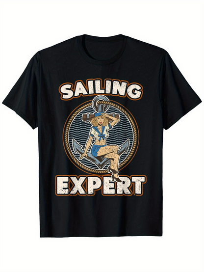Men's Graphic T-Shirt Sailing Expert Nautical Vintage Style With Anchor Graphic Sailor