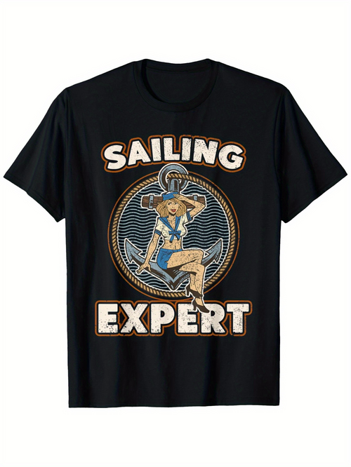 Men's Graphic T-Shirt Sailing Expert Nautical Vintage Style With Anchor Graphic Sailor