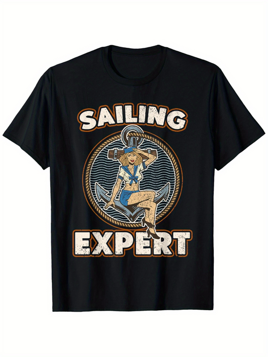 Men's Graphic T-Shirt Sailing Expert Nautical Vintage Style With Anchor Graphic Sailor
