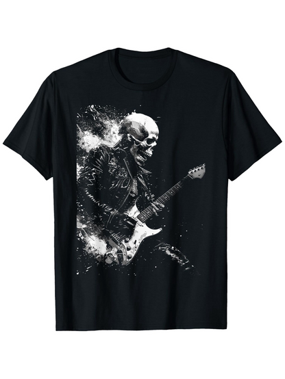 Men's Graphic T-Shirt Explosive Rock Music Skulls With Electric Guitar Vivid Energy Amid Dark Shadows