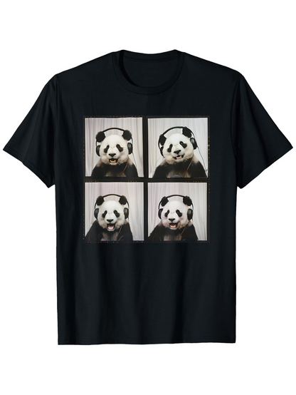 Men's Graphic T-Shirt Four Photographic Portrait Panels Featuring Playful Panda Bear