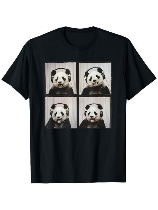 Men's Graphic T-Shirt Four Photographic Portrait Panels Featuring Playful Panda Bear