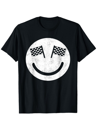 Men's Graphic T-Shirt Smiling Face With Bold Checker Flag Eyes On Black T Shirt