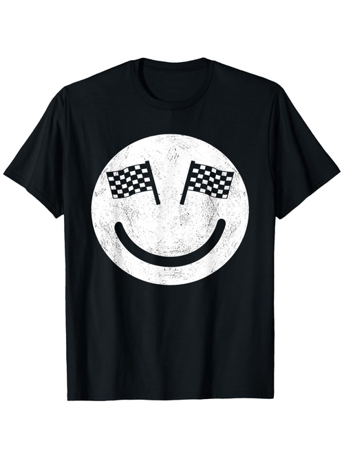 Men's Graphic T-Shirt Smiling Face With Bold Checker Flag Eyes On Black T Shirt