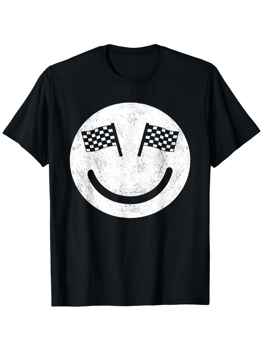 Men's Graphic T-Shirt Smiling Face With Bold Checker Flag Eyes On Black T Shirt