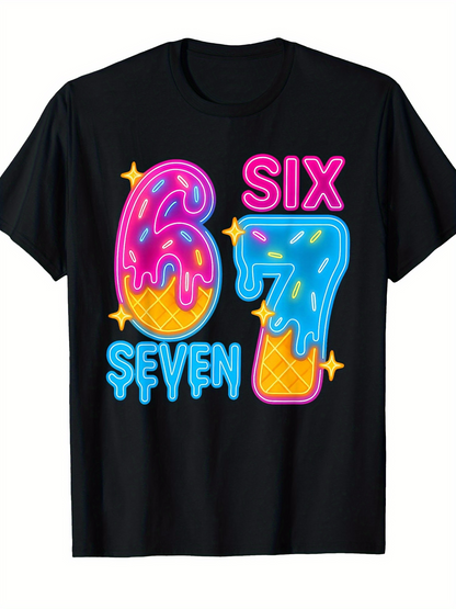Men's Graphic T-Shirt Six Seven Melting Neon Ice Cream Dripping Numbers T Shirt