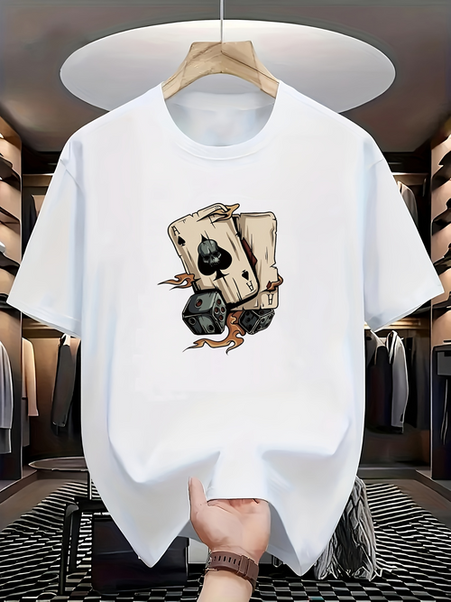 Men's Graphic T-Shirt Aged Wood And Black Dice Resting Under Torned Paper Dice
