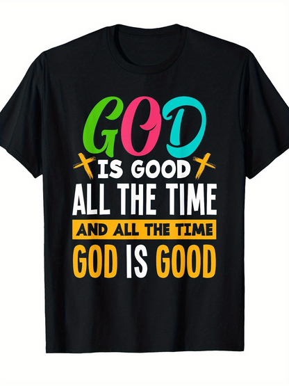 Men's Graphic T-Shirt Colorful Text With Crosses On Inspirational Religious Black T Shirt