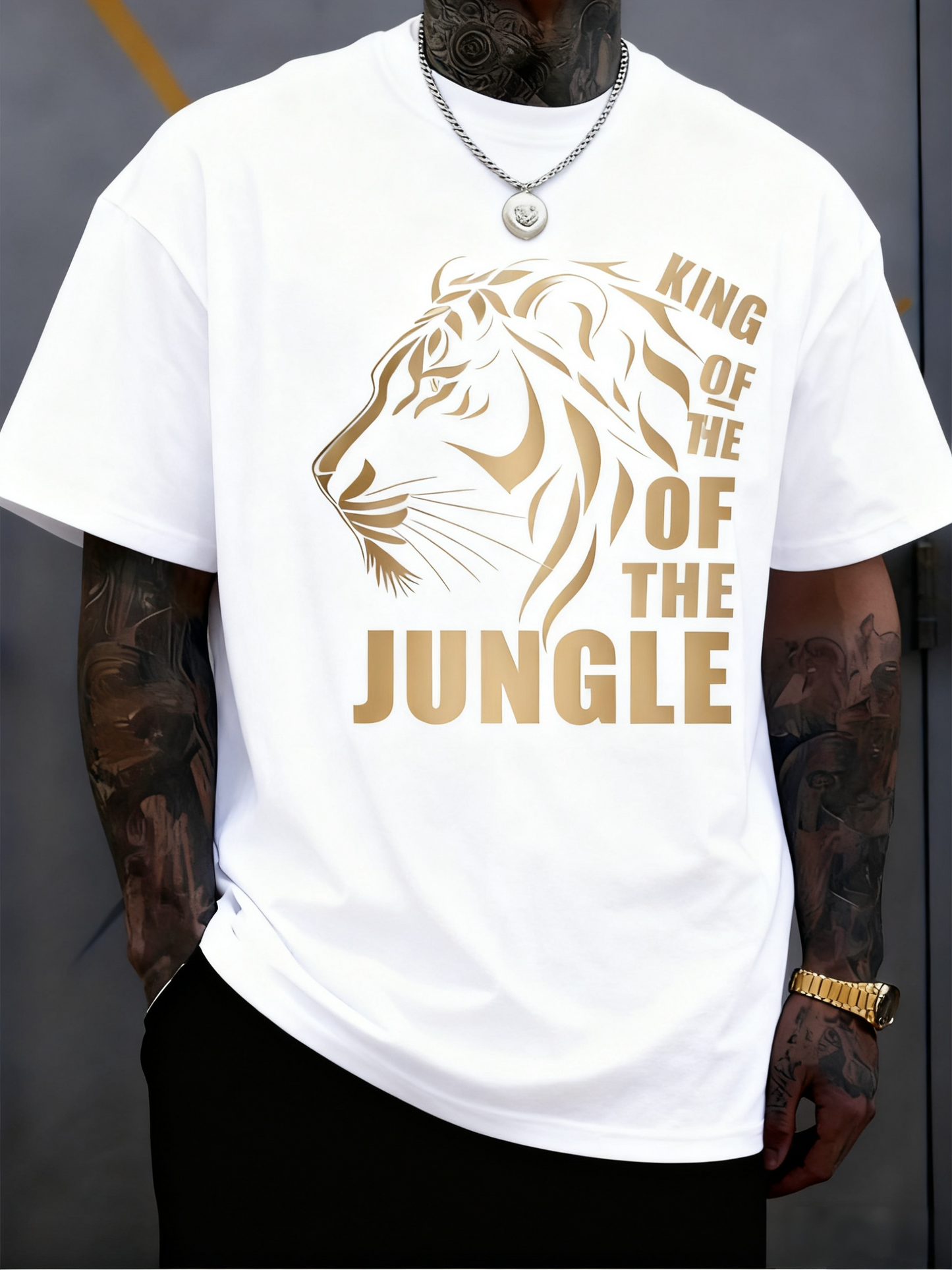 Men's Graphic T-Shirt King Of The Jungle Majestic Lion Profile Among Shadowed Golden Highlights Lion