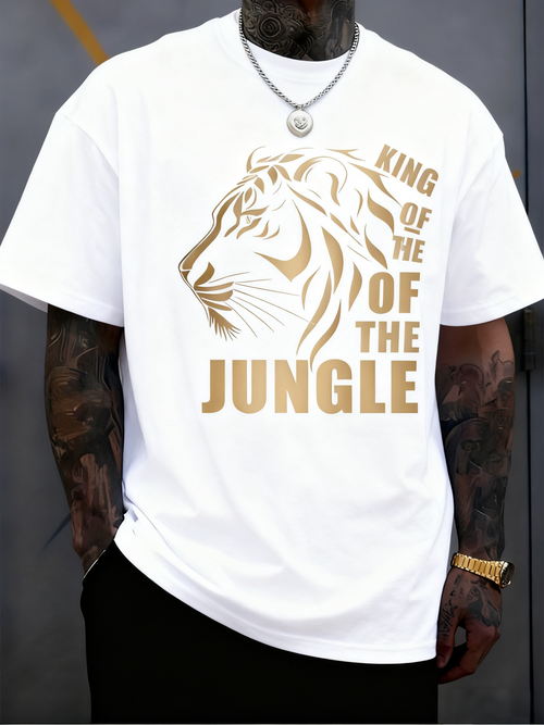 Men's Graphic T-Shirt King Of The Jungle Majestic Lion Profile Among Shadowed Golden Highlights Lion