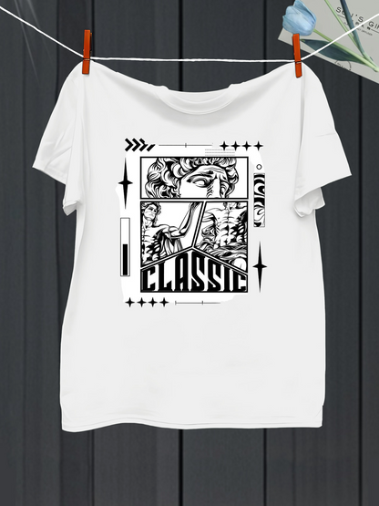 Men's Graphic T-Shirt Classic Urban Graffiti Art With Black Geometric Lines Featuring Classic Text Panel