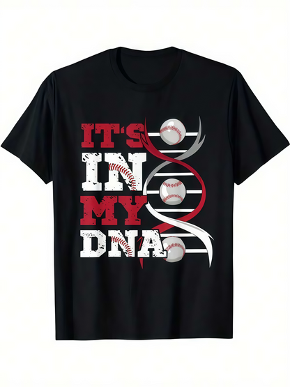 Men's Graphic T-Shirt Its In My DNA With Baseballs And Double Helix Symbol