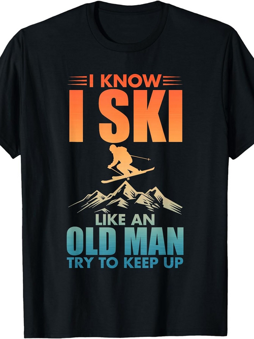Men's Graphic T-Shirt I Ski Like An Old Man Mountains With Skier And Snow Under Sunset Glow