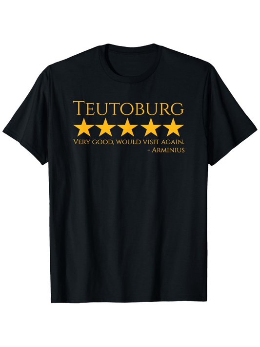Men's Graphic T-Shirt Teutoburg Five Golden Stars With Review Text Underneath On Black T Shirt