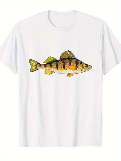 Men's Graphic T-Shirt Bright Watercolor Stripes With Natural Textured Freshwater Perch Fish