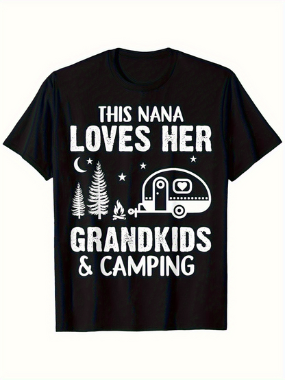 Men's Graphic T-Shirt This Nana Loves Her Grandkids And Camping Under Moonlight With Trees And Camper Trailer