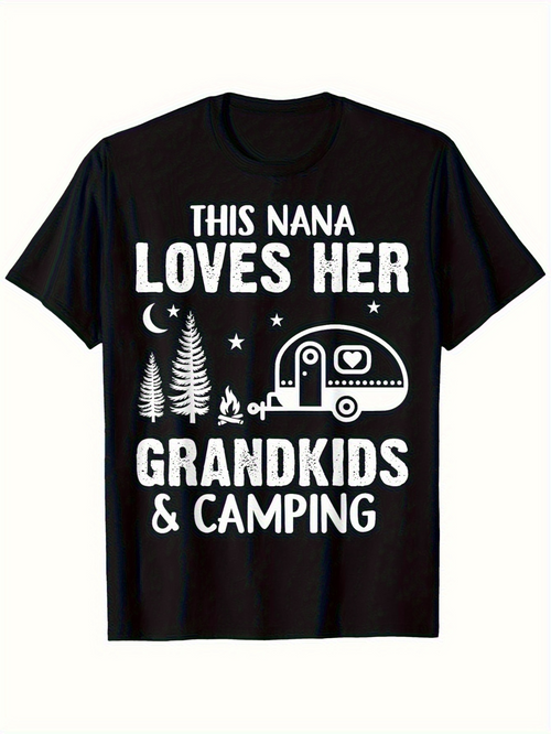 Men's Graphic T-Shirt This Nana Loves Her Grandkids And Camping Under Moonlight With Trees And Camper Trailer