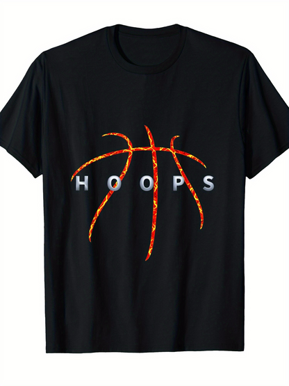 Men's Graphic T-Shirt Hoops Flaming Orange Lines Forming A Basketball Under Black Night Basketball