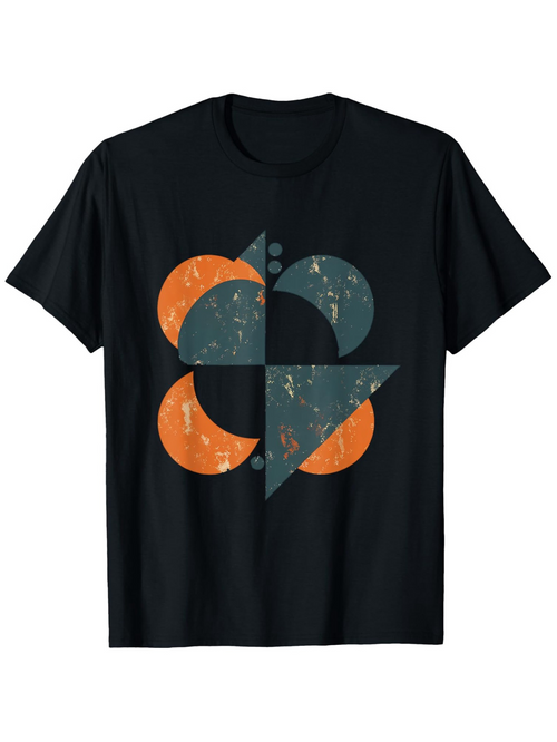 Men's Graphic T-Shirt Distressed Abstract Shapes With Retro Orange And Blue Geometric Artwork