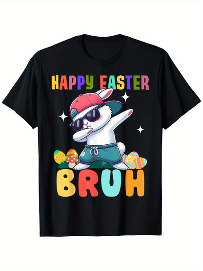 Men's Graphic T-Shirt Happy Easter Bruh Funky Bunny Dabbing With Painted Colorful Eggs