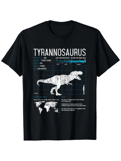 Men's Graphic T-Shirt Tyrannosaurus Facts Infographic With Dinosaur Silhouette And Fossil Map Tyrannosaurus