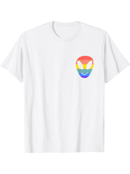 Men's Graphic T-Shirt Rainbow Colors With Minimalist Graphic Alien Head