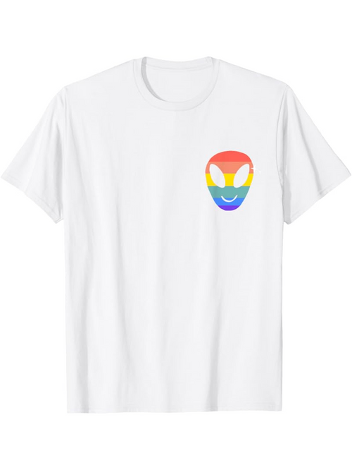 Men's Graphic T-Shirt Rainbow Colors With Minimalist Graphic Alien Head