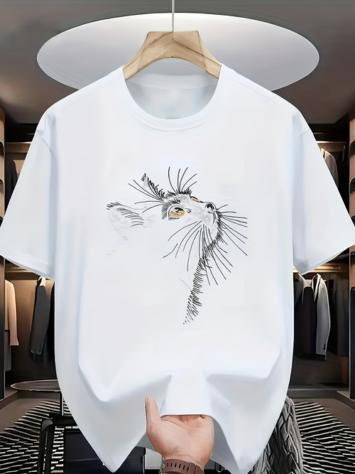 Men's Graphic T-Shirt Abstract Ink Strokes With Artistic Feather And Gaze Of Majestic Bird