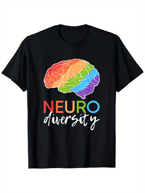Men's Graphic T-Shirt Neuro Diversity Rainbow Brain Illustration Celebrating Colorful Inclusion